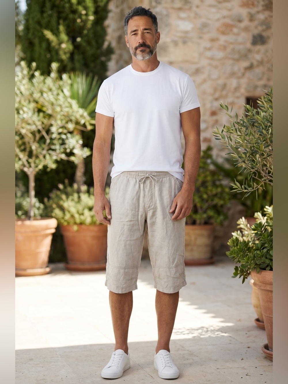 Point Zero Linen Tan Cargo Shorts Relaxed Fit